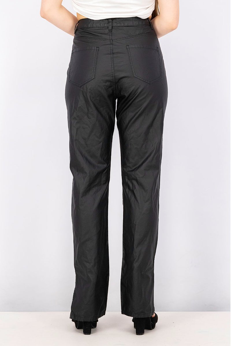 Missguided Women Regular Leg Coated Side Split Pants, Black - Image 4